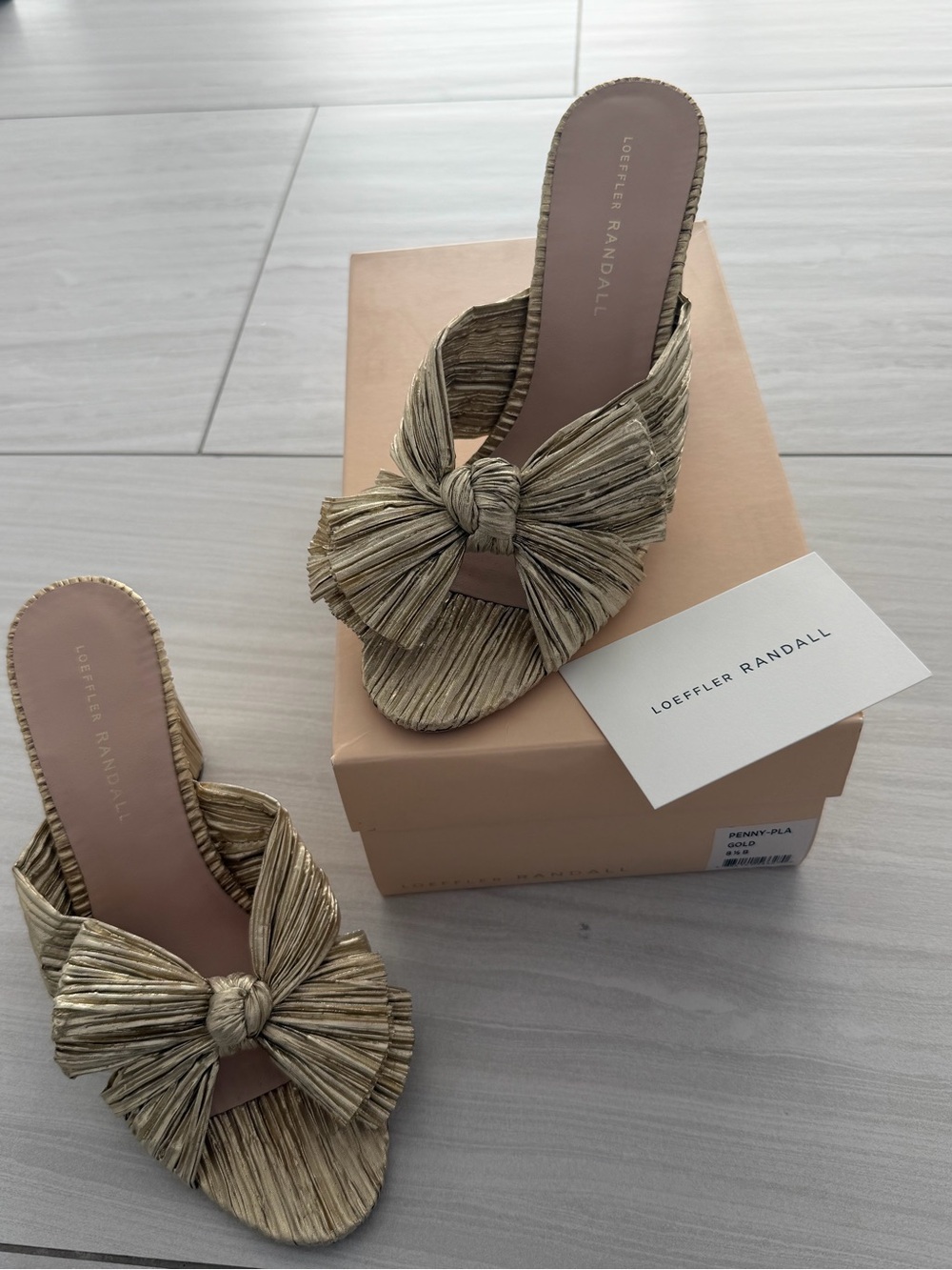 Loeffler Randall Metallic Gold Knotted Raffia Slide
